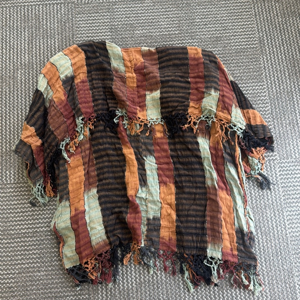 Moon Weaver Handwoven Lagenlook Patchwork Fringe Jacket Shawl, OS - Picture 6 of 7